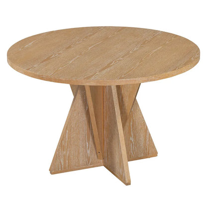 5-Piece Wooden Dining Table Set, Kitchen Table and Chairs Set, Round Table with Cross Base and 4 Upholstered Chairs