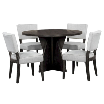 5-Piece Wooden Dining Table Set, Kitchen Table and Chairs Set, Round Table with Cross Base and 4 Upholstered Chairs