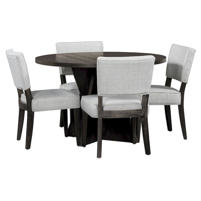 5-Piece Wooden Dining Table Set, Kitchen Table and Chairs Set, Round Table with Cross Base and 4 Upholstered Chairs