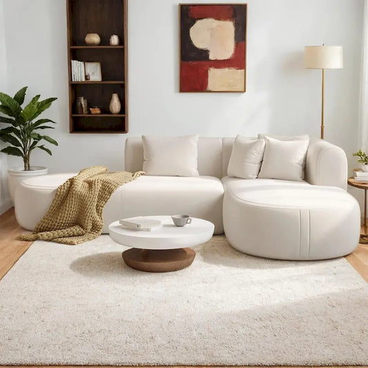 107.5 Polyester Curved Corner Sectional Sofa with Wide Stitching