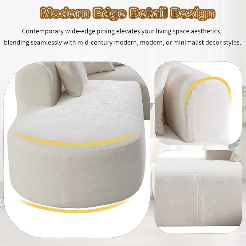 107.5 Polyester Curved Corner Sectional Sofa with Wide Stitching