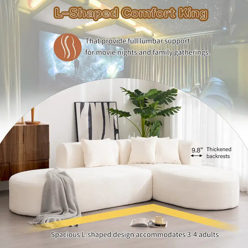 107.5 Polyester Curved Corner Sectional Sofa with Wide Stitching
