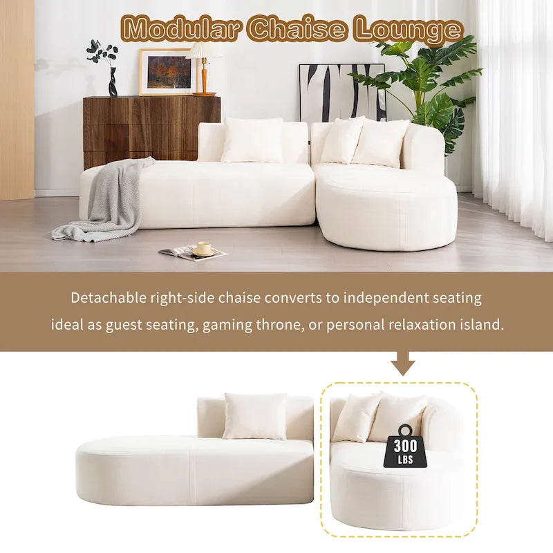 107.5 Polyester Curved Corner Sectional Sofa with Wide Stitching