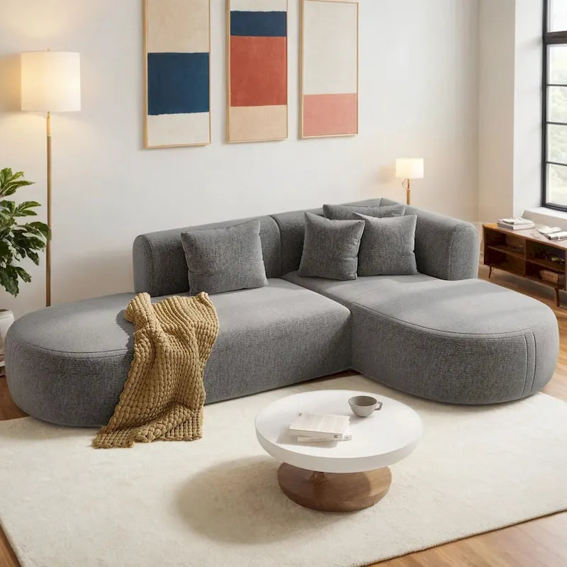 107.5 Polyester Curved Corner Sectional Sofa with Wide Stitching