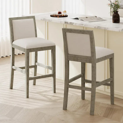 30.5 H Bar Stools Set of 2, Rubberwood Frame, Fabric Upholstered Bar Stools, Vintage Kitchen Island Stool Without Arms
