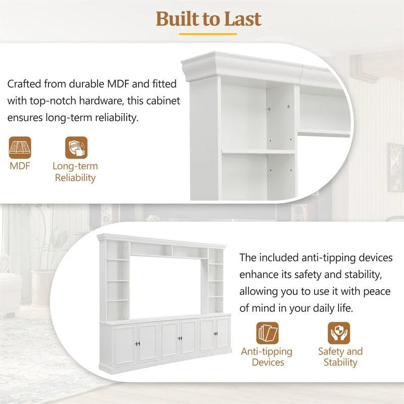 4-Piece Wall Unit Entertainment Center Set with Bookshelf , Versatile TV Stand with Adjustable Shelf, Media Console with Bridge