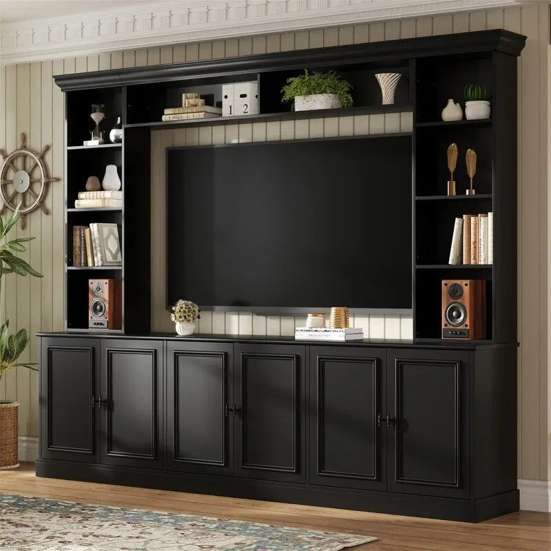 4-Piece Wall Unit Entertainment Center Set with Bookshelf , Versatile TV Stand with Adjustable Shelf, Media Console with Bridge