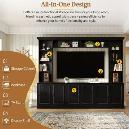 4-Piece Wall Unit Entertainment Center Set with Bookshelf , Versatile TV Stand with Adjustable Shelf, Media Console with Bridge