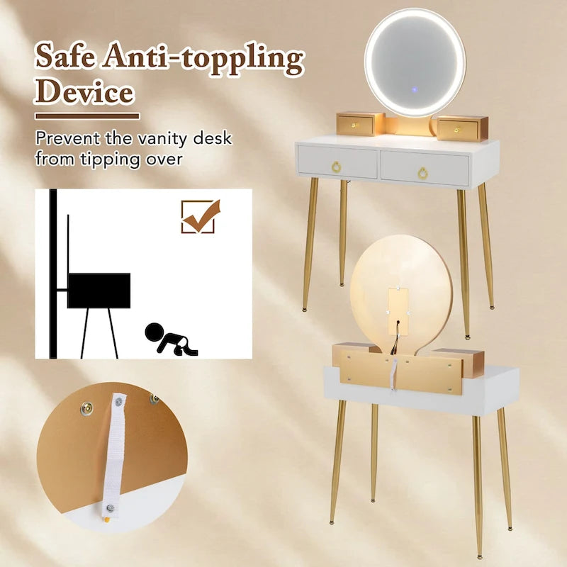 Costway Vanity Makeup Dressing Table Stool Set 3-Color Lighted Mirror - See Details
