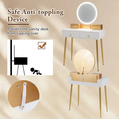 Costway Vanity Makeup Dressing Table Stool Set 3-Color Lighted Mirror - See Details