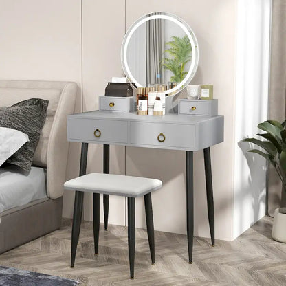 Costway Vanity Makeup Dressing Table Stool Set 3-Color Lighted Mirror - See Details