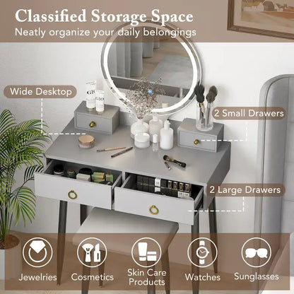 Costway Vanity Makeup Dressing Table Stool Set 3-Color Lighted Mirror - See Details