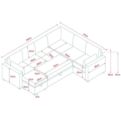 105.5 U-Shaped 5-Seater Sleeper Sofa with Pull-Out Bed and Storage Ottoman