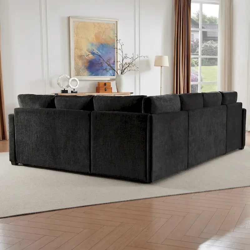 105.5 U-Shaped 5-Seater Sleeper Sofa with Pull-Out Bed and Storage Ottoman