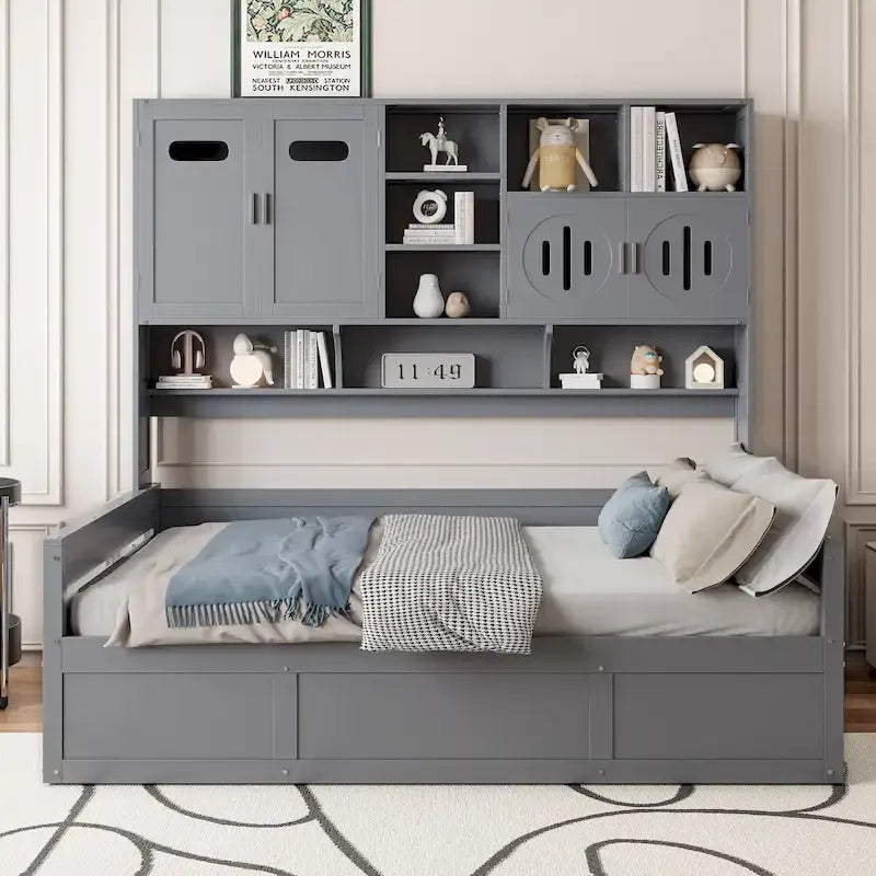 All-in-one Bookcase Captains Daybed with Hydraulic Storage Bed