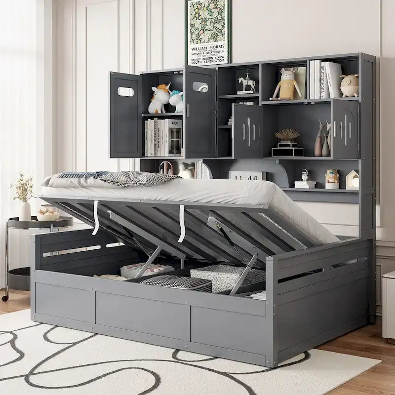All-in-one Bookcase Captains Daybed with Hydraulic Storage Bed