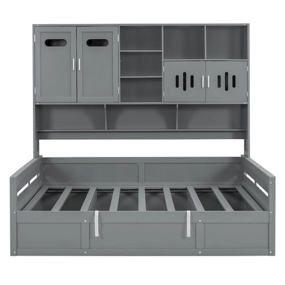 All-in-one Bookcase Captains Daybed with Hydraulic Storage Bed