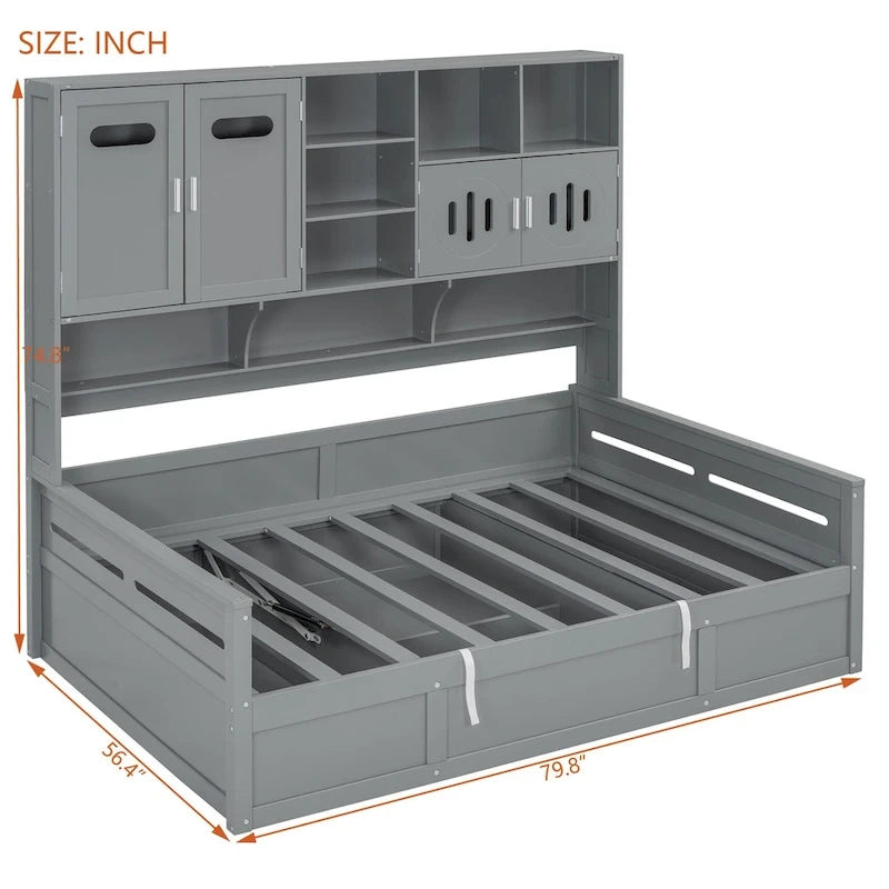 All-in-one Bookcase Captains Daybed with Hydraulic Storage Bed