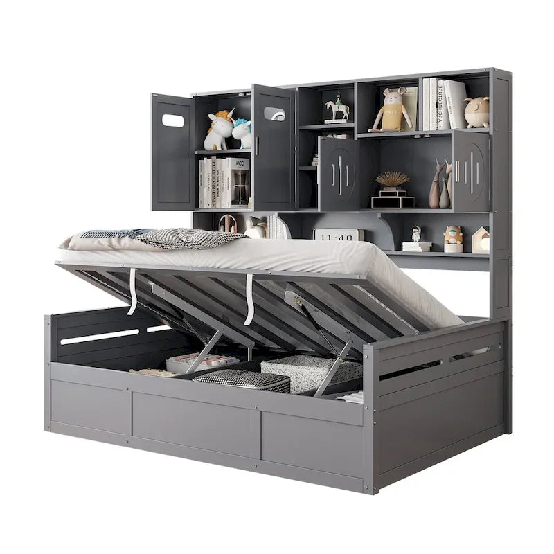 All-in-one Bookcase Captains Daybed with Hydraulic Storage Bed