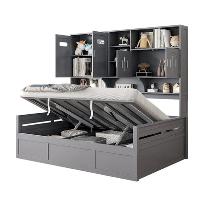 All-in-one Bookcase Captains Daybed with Hydraulic Storage Bed