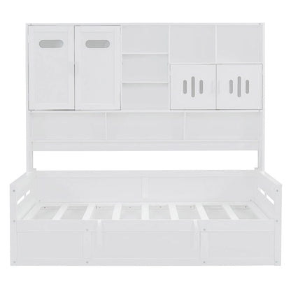 All-in-one Bookcase Captains Daybed with Hydraulic Storage Bed