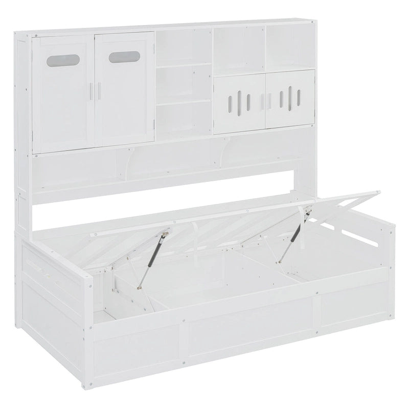 All-in-one Bookcase Captains Daybed with Hydraulic Storage Bed