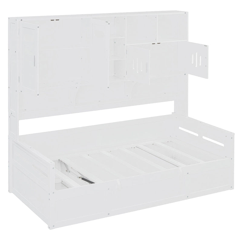 All-in-one Bookcase Captains Daybed with Hydraulic Storage Bed