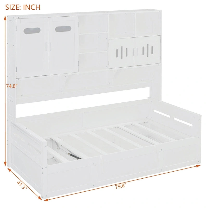 All-in-one Bookcase Captains Daybed with Hydraulic Storage Bed