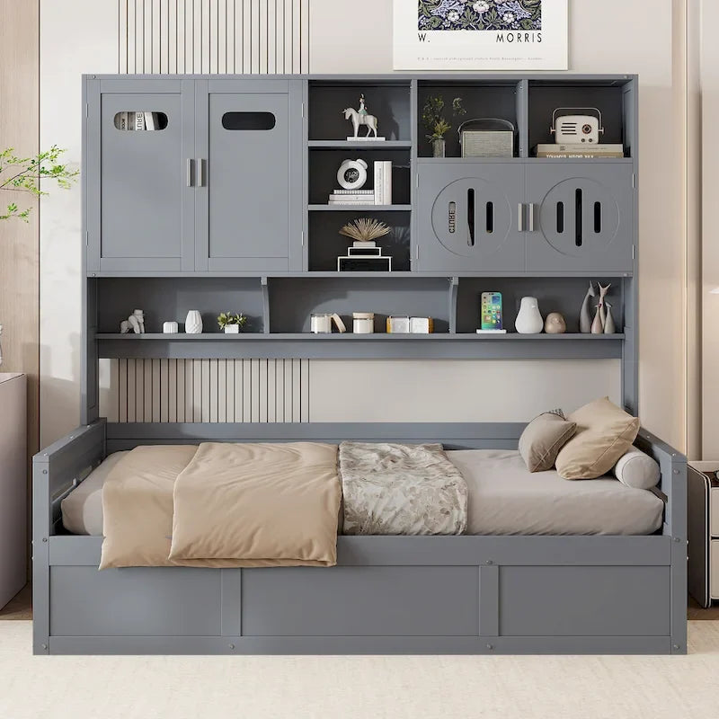 All-in-one Bookcase Captains Daybed with Hydraulic Storage Bed
