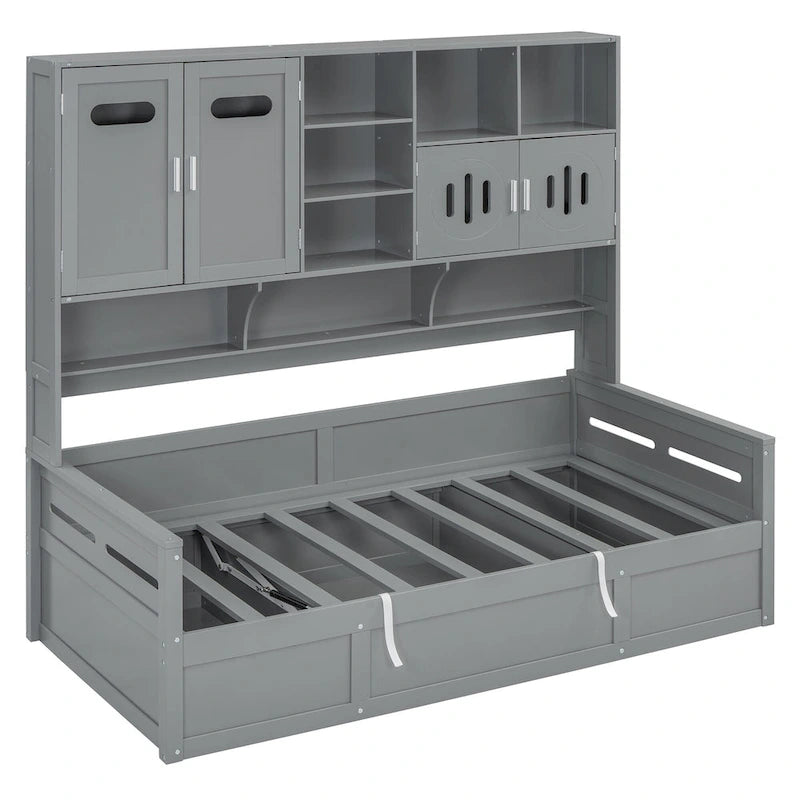 All-in-one Bookcase Captains Daybed with Hydraulic Storage Bed