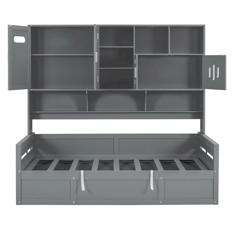 All-in-one Bookcase Captains Daybed with Hydraulic Storage Bed