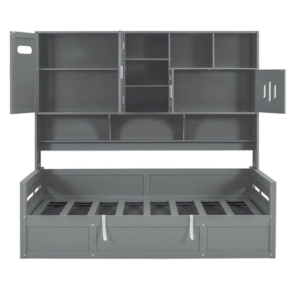 All-in-one Bookcase Captains Daybed with Hydraulic Storage Bed