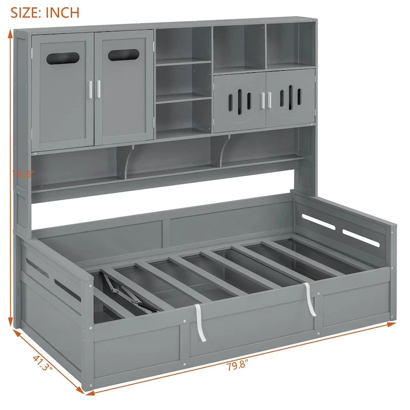 All-in-one Bookcase Captains Daybed with Hydraulic Storage Bed