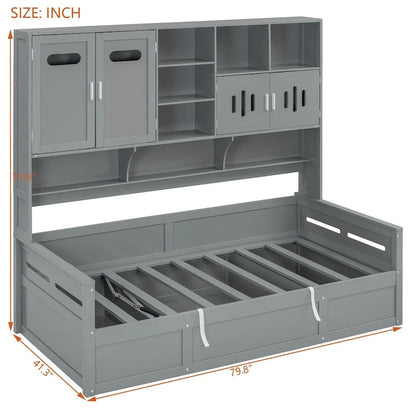 All-in-one Bookcase Captains Daybed with Hydraulic Storage Bed