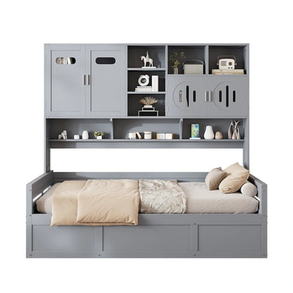 All-in-one Bookcase Captains Daybed with Hydraulic Storage Bed