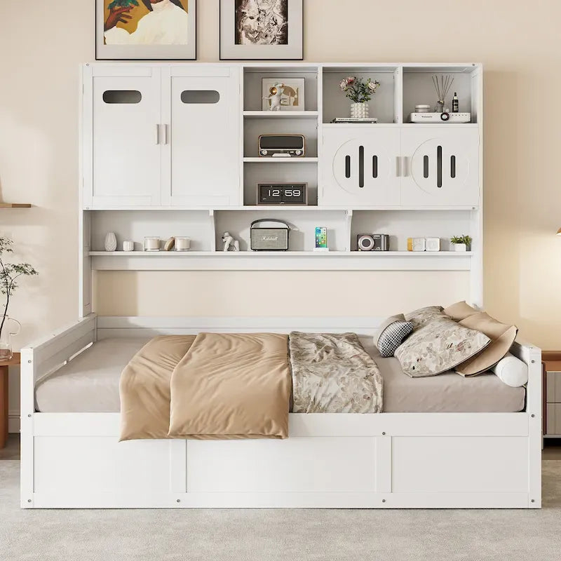 All-in-one Bookcase Captains Daybed with Hydraulic Storage Bed