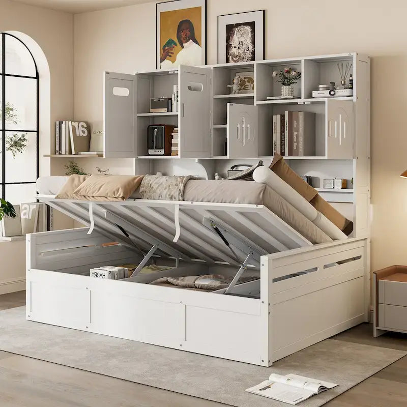 All-in-one Bookcase Captains Daybed with Hydraulic Storage Bed