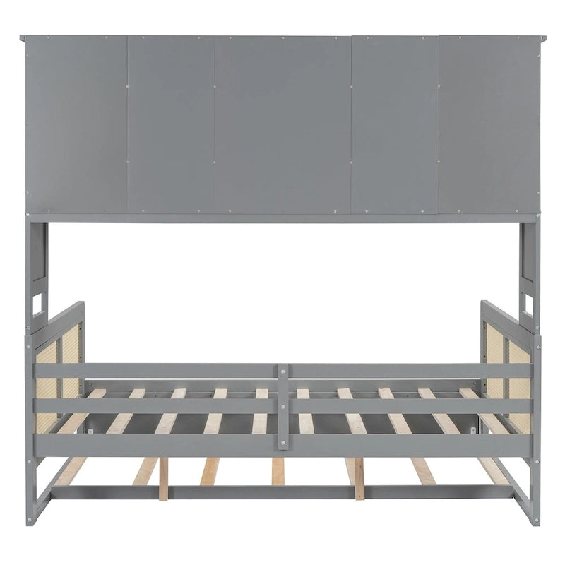 Large Bookcase Daybed Wooden Bed with Trundle and Top Storage Cabinet