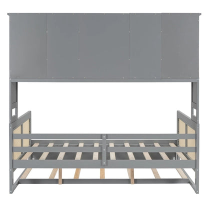 Large Bookcase Daybed Wooden Bed with Trundle and Top Storage Cabinet