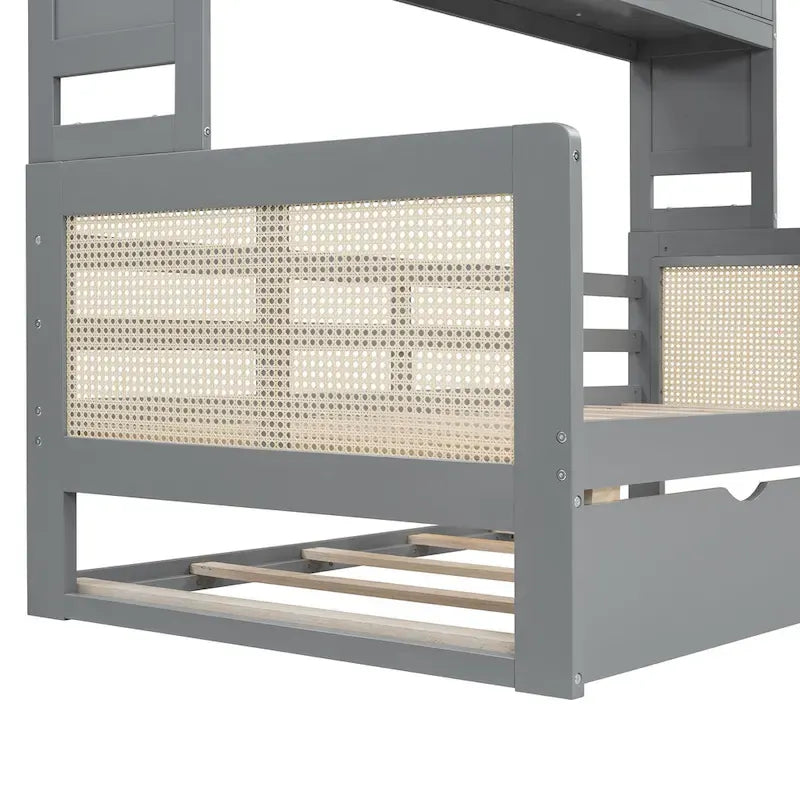 Large Bookcase Daybed Wooden Bed with Trundle and Top Storage Cabinet