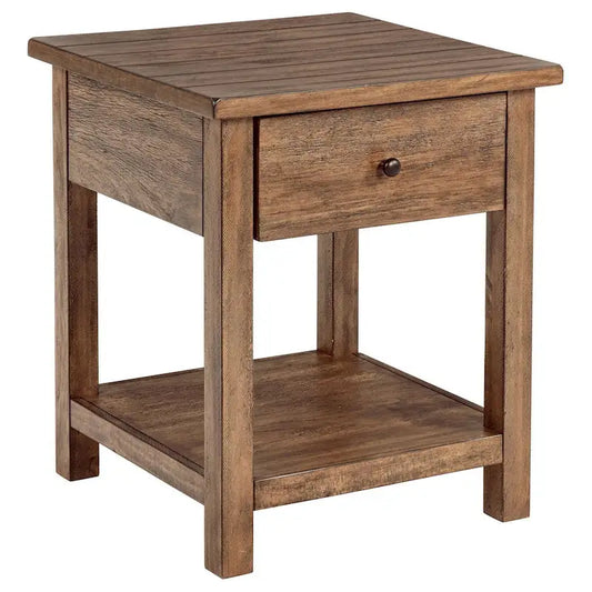 Ayne Side End Table, 1 Shelf, 1 Drawer, Brown Wood, Square 20 Inch