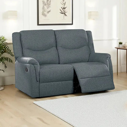 Ammy Manual Recliner Loveseat, 53in Solid Wood, Dark Gray Faux Burlap