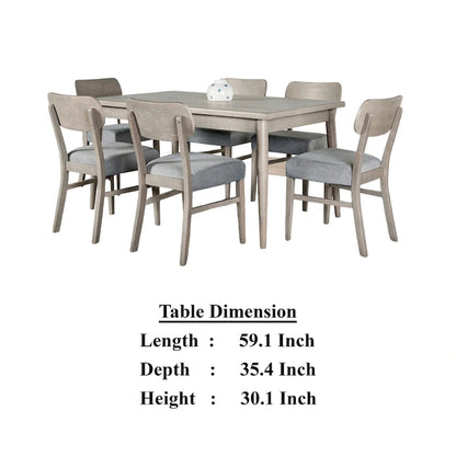 Kene 7pc Dining Table Set with 6 Padded Chairs, Solid Edge Band, Gray