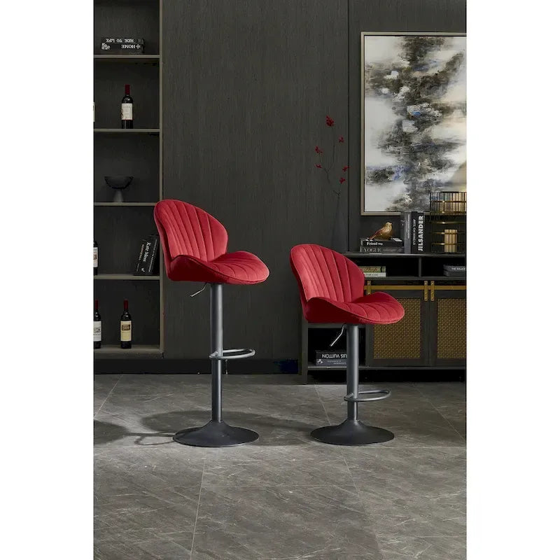 Adjustable Swivel Bar Stools Set of 2, Counter Height Bar Chairs with Back, Velvet Armless Dining Chair with Footrest