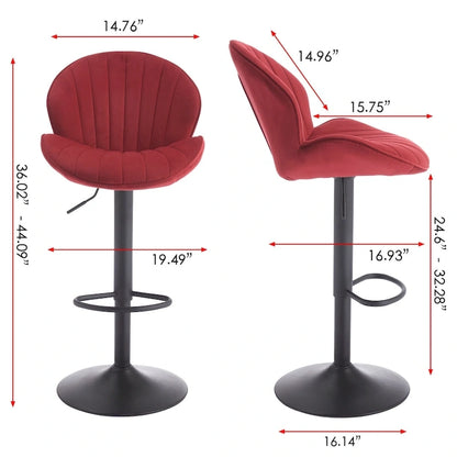 Adjustable Swivel Bar Stools Set of 2, Counter Height Bar Chairs with Back, Velvet Armless Dining Chair with Footrest
