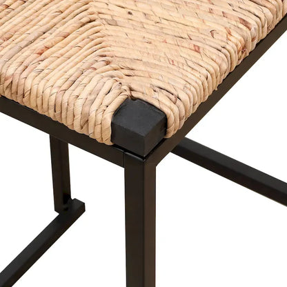 Hand Weave Bar Stools Set of 2, Counter Height Bar Stools with Metal Support Legs, Kitchen Island Stools with Back and Footrest