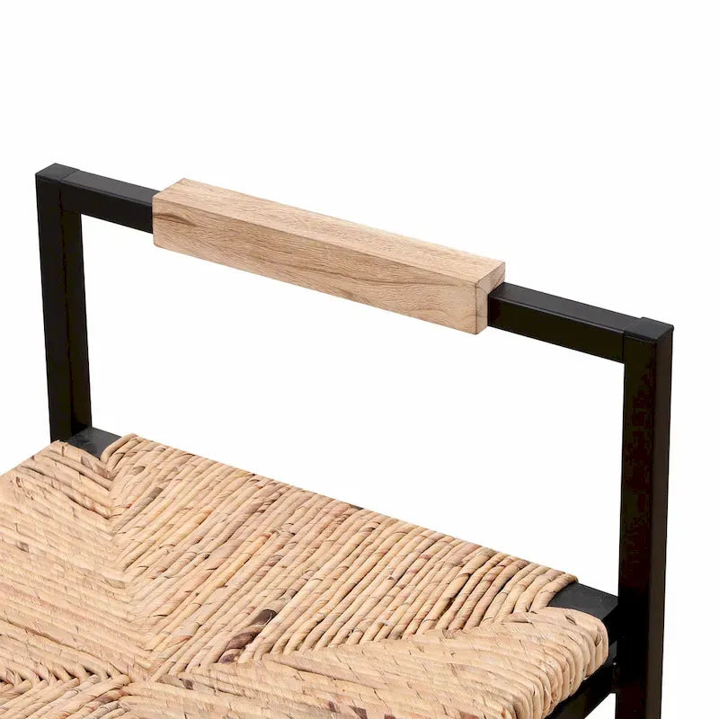 Hand Weave Bar Stools Set of 2, Counter Height Bar Stools with Metal Support Legs, Kitchen Island Stools with Back and Footrest