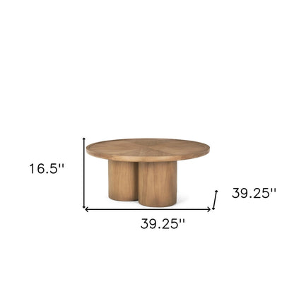 HomeRoots 39 Natural Solid Wood Round Pedestal Coffee Table - 39.25' X '16.5' X '39.25