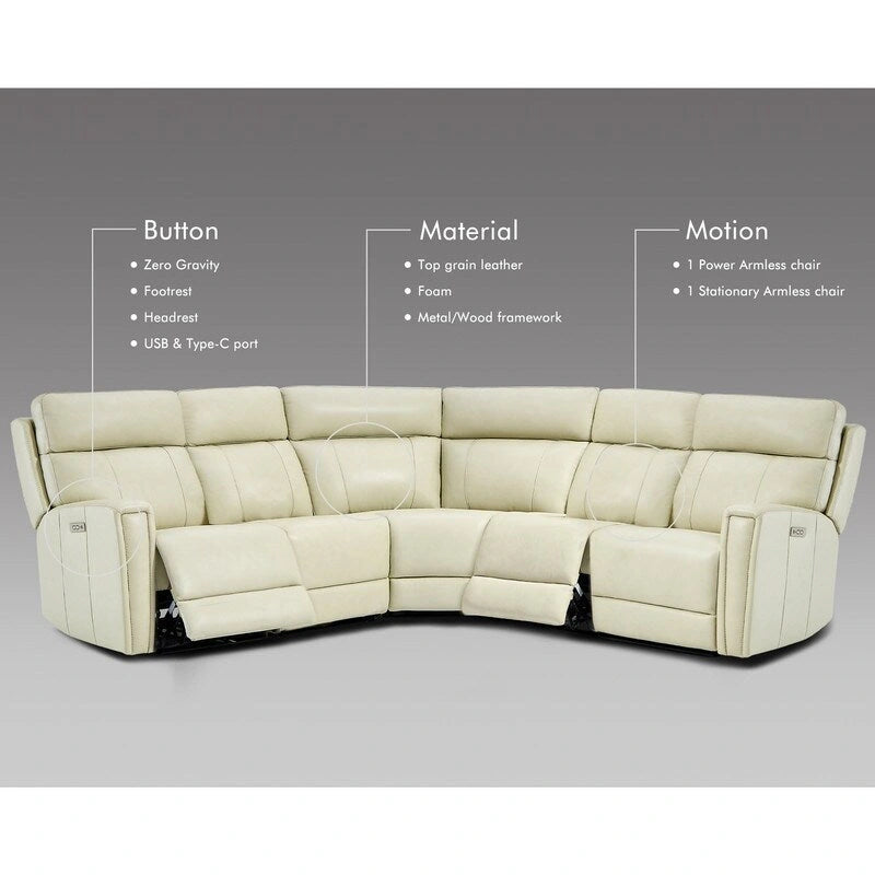 104 W Genuine Leather Power Sectional with Recliner Sofa Set with 3 Colors,Zero Gravity and 1 power armlesschair