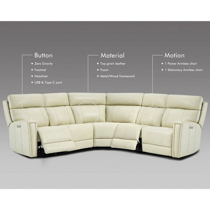 104 W Genuine Leather Power Sectional with Recliner Sofa Set with 3 Colors,Zero Gravity and 1 power armlesschair